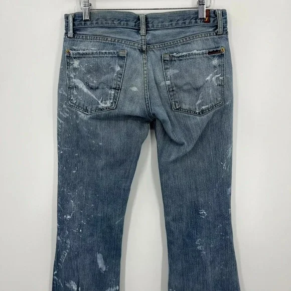 Seven 7 For All Mankind Jeans Women's 29 Blue Flared Distressed Grunge‎ Vintage - Picture 6 of 12